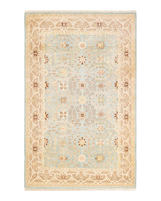 Traditional Mogul Light Blue Wool Area Rug 4' 2" x 6' 6" - Solo Rugs