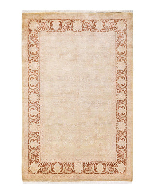 Traditional Mogul Light Gray Wool Area Rug 4' 2" x 6' 3" - Solo Rugs