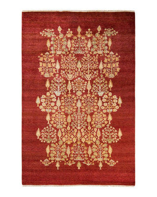 Contemporary Eclectic Red Wool Area Rug 6' 1" x 9' 1" - Solo Rugs