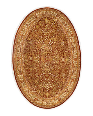 Traditional Mogul Orange Wool Round Area Rug 5' 1" x 7' 7" - Solo Rugs