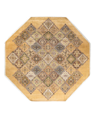 Traditional Mogul Yellow Wool Octagon Area Rug 8' 1" x 8' 1" - Solo Rugs