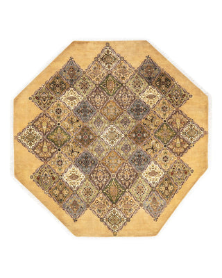 Traditional Mogul Yellow Wool Octagon Area Rug 7' 1" x 7' 1" - Solo Rugs