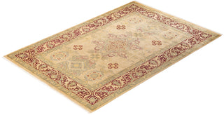 Traditional Mogul Ivory Wool Area Rug 6' 1" x 8' 10" - Solo Rugs