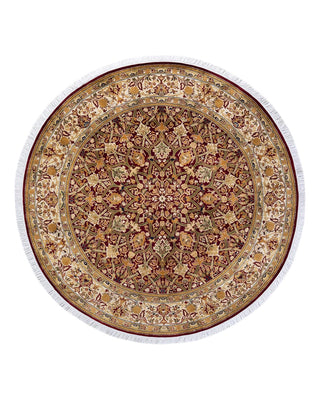 Traditional Mogul Red Wool Round Area Rug 5' 1" x 5' 1" - Solo Rugs