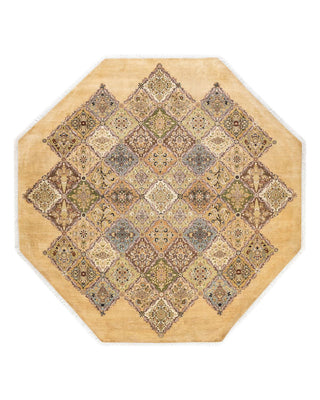 Traditional Mogul Yellow Wool Octagon Area Rug 8' 1" x 8' 1" - Solo Rugs