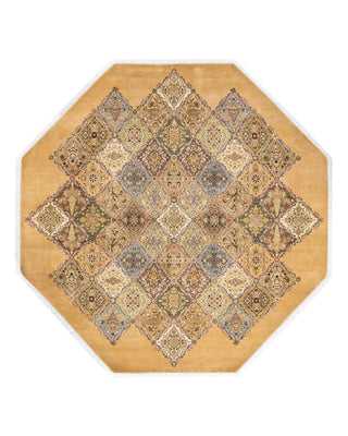Traditional Mogul Yellow Wool Octagon Area Rug 8' 1" x 8' 1" - Solo Rugs