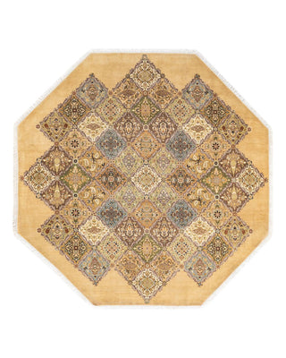 Traditional Mogul Yellow Wool Octagon Area Rug 7' 1" x 7' 1" - Solo Rugs