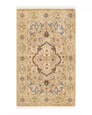 Traditional Mogul Yellow Wool Area Rug 3' 2" x 5' 2" - Solo Rugs