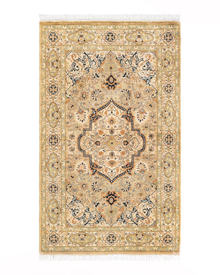 Traditional Mogul Yellow Wool Area Rug 3' 2" x 5' 2" - Solo Rugs