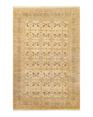 Traditional Mogul Yellow Wool Area Rug 6' 0" x 9' 1" - Solo Rugs