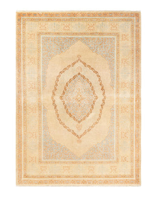 Traditional Mogul Yellow Wool Area Rug 4' 9" x 6' 7" - Solo Rugs