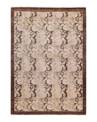 Traditional Mogul Brown Wool Area Rug 4' 1" x 5' 10" - Solo Rugs