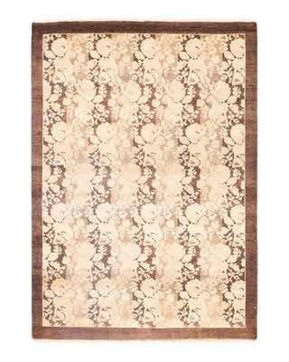 Traditional Mogul Brown Wool Area Rug 4' 3" x 5' 10" - Solo Rugs