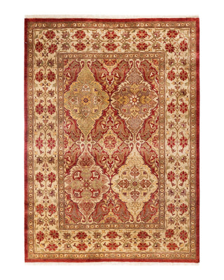 Traditional Mogul Orange Wool Area Rug 4' 2" x 5' 10" - Solo Rugs