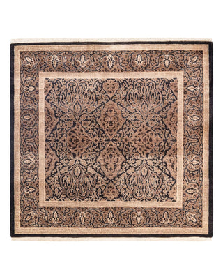 Traditional Mogul Black Wool Square Area Rug 3' 10" x 4' 2" - Solo Rugs