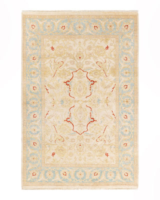 Contemporary Eclectic Ivory Wool Area Rug 4' 2" x 6' 3" - Solo Rugs