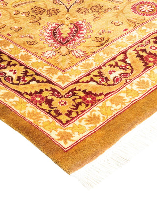 Traditional Mogul Yellow Wool Area Rug 9' 1" x 13' 0" - Solo Rugs