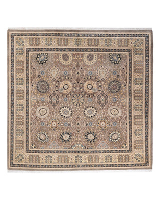 Traditional Mogul Light Gray Wool Square Area Rug 6' 0" x 6' 3" - Solo Rugs