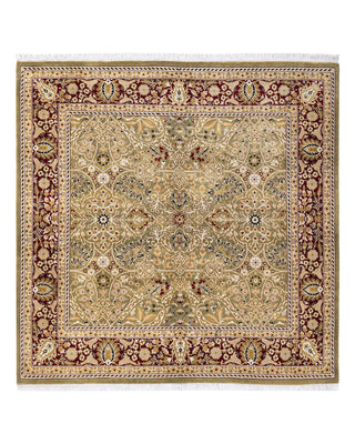 Traditional Mogul Green Wool Area Rug 5' 3" x 5' 4" - Solo Rugs