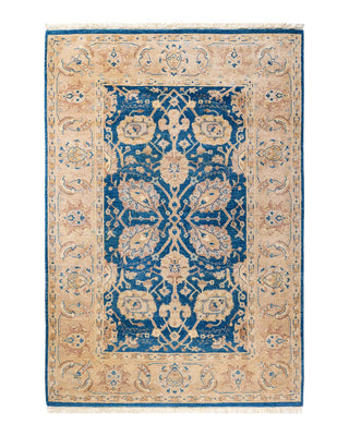 Contemporary Eclectic Blue Wool Area Rug 4' 3" x 6' 2" - Solo Rugs