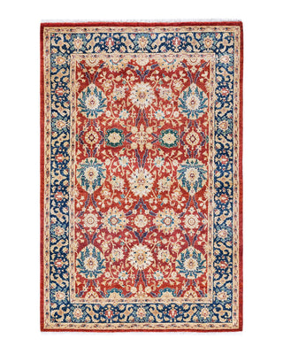 Contemporary Eclectic Orange Wool Area Rug 4' 0" x 6' 1" - Solo Rugs