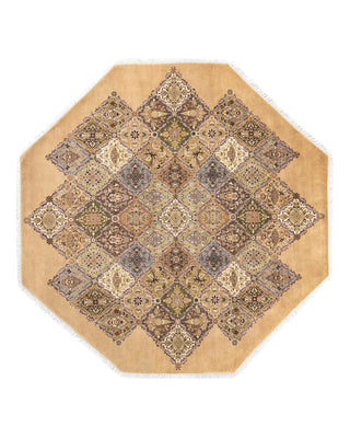 Traditional Mogul Yellow Wool Octagon Area Rug 7' 1" x 7' 1" - Solo Rugs