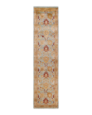 Contemporary Eclectic Light Blue Wool Runner 2' 9" x 10' 3" - Solo Rugs