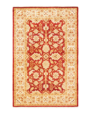 Contemporary Eclectic Orange Wool Area Rug 4' 1" x 6' 2" - Solo Rugs