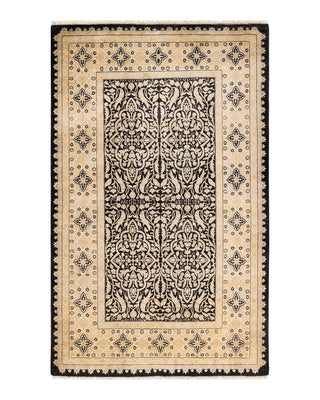 Traditional Mogul Black Wool Area Rug 4' 2" x 6' 7" - Solo Rugs