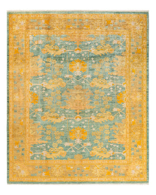 Contemporary Arts & Crafts Green Wool Area Rug 8' 1" x 9' 8" - Solo Rugs