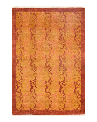 Traditional Mogul Pink Wool Area Rug 4' 1" x 6' 1" - Solo Rugs