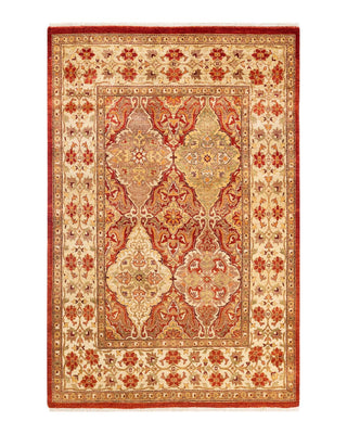 Traditional Mogul Orange Wool Area Rug 4' 2" x 6' 2" - Solo Rugs