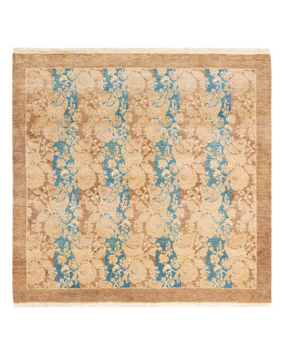 Traditional Mogul Brown Wool Square Area Rug 4' 2" x 4' 3" - Solo Rugs