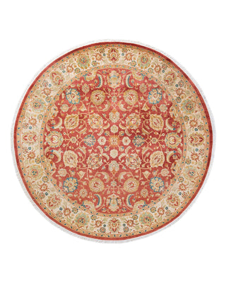 Traditional Mogul Orange Wool Round Area Rug 6' 1" x 6' 1" - Solo Rugs