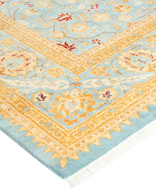 Traditional Mogul Light Blue Wool Square Area Rug 6' 2" x 6' 6" - Solo Rugs