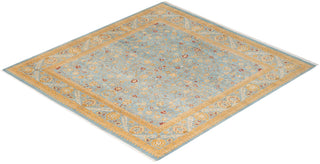 Traditional Mogul Light Blue Wool Square Area Rug 6' 2" x 6' 6" - Solo Rugs