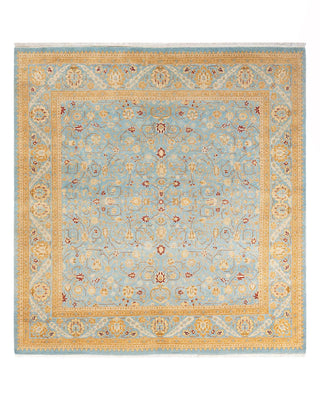 Traditional Mogul Light Blue Wool Square Area Rug 6' 2" x 6' 6" - Solo Rugs