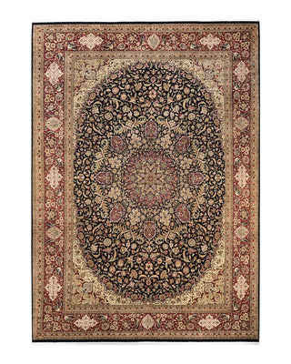 Traditional Mogul Black Wool Area Rug 8' 10" x 12' 5" - Solo Rugs