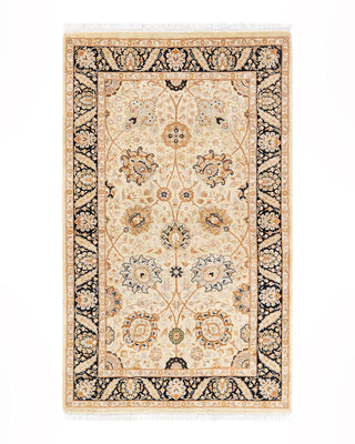 Traditional Mogul Beige Wool Area Rug 3' 3" x 5' 4" - Solo Rugs