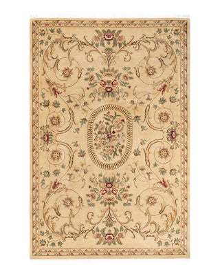 Traditional Mogul Yellow Wool Area Rug 6' 7" x 9' 10" - Solo Rugs