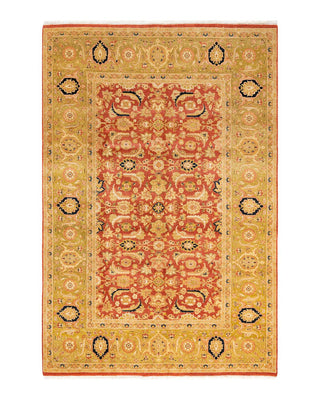Traditional Mogul Orange Wool Area Rug 6' 1" x 9' 0" - Solo Rugs