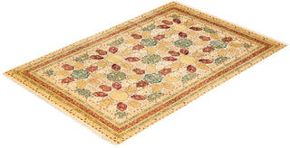 Traditional Mogul Ivory Wool Area Rug 6' 1" x 9' 1" - Solo Rugs