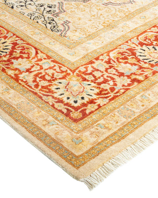 Traditional Mogul Ivory Wool Area Rug 6' 1" x 9' 3" - Solo Rugs