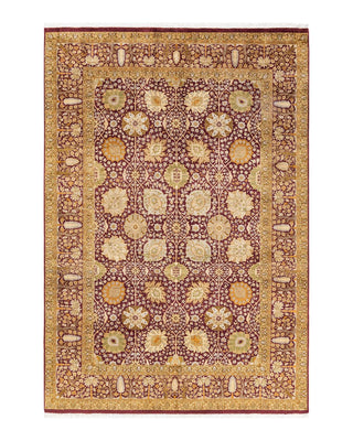 Traditional Mogul Purple Wool Area Rug 5' 10" x 8' 9" - Solo Rugs