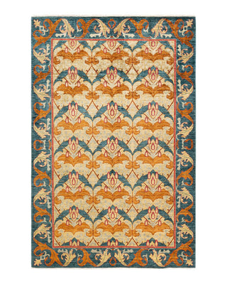 Contemporary Arts & Crafts Green Wool Area Rug 6' 2" x 9' 5" - Solo Rugs