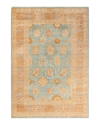 Traditional Mogul Light Blue Wool Area Rug 6' 3" x 8' 10" - Solo Rugs