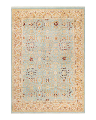 Traditional Mogul Light Blue Wool Area Rug 6' 0" x 8' 7" - Solo Rugs