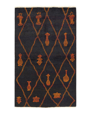 Bohemian Moroccan Black Wool Area Rug 3' 10" x 6' 1" - Solo Rugs
