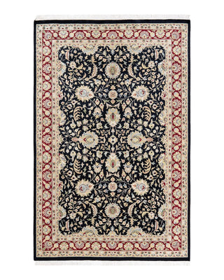 Traditional Mogul Black Wool Area Rug 4' 2" x 6' 5" - Solo Rugs
