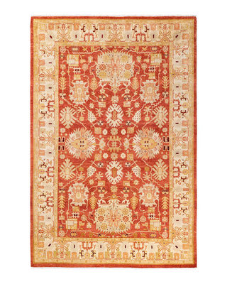 Contemporary Eclectic Orange Wool Area Rug 5' 10" x 8' 9" - Solo Rugs